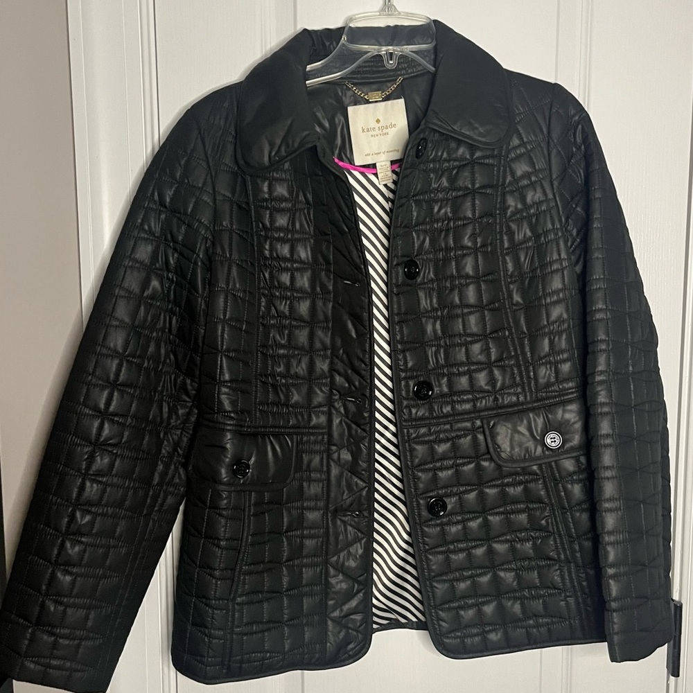 Kate Spade women’s size small dark gray quilted packable jacket with bow bag